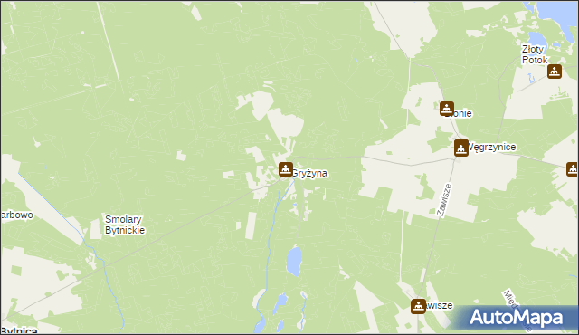 mapa Gryżyna gmina Bytnica, Gryżyna gmina Bytnica na mapie Targeo