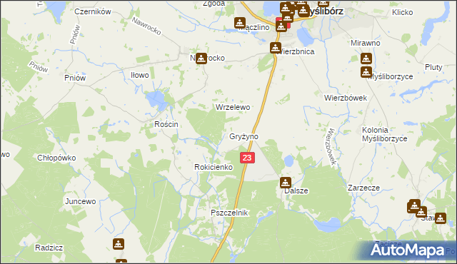 mapa Gryżyno, Gryżyno na mapie Targeo