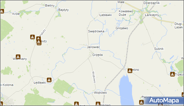 mapa Grzęda gmina Bisztynek, Grzęda gmina Bisztynek na mapie Targeo