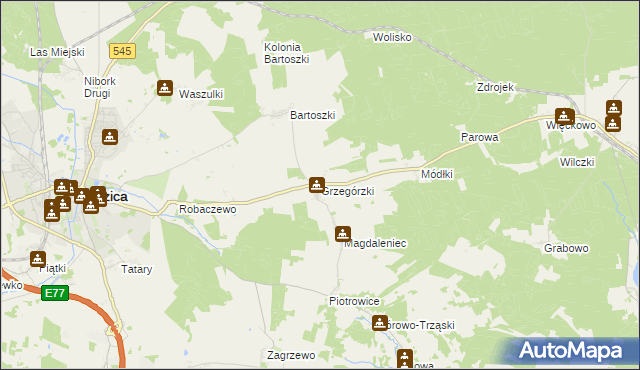 mapa Grzegórzki gmina Nidzica, Grzegórzki gmina Nidzica na mapie Targeo