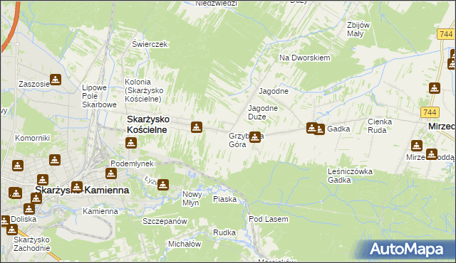 mapa Grzybowa Góra, Grzybowa Góra na mapie Targeo