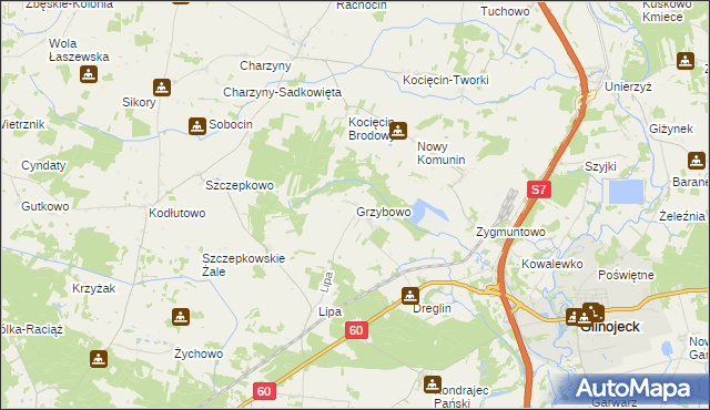 mapa Grzybowo gmina Raciąż, Grzybowo gmina Raciąż na mapie Targeo