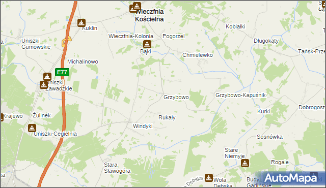 mapa Grzybowo gmina Wieczfnia Kościelna, Grzybowo gmina Wieczfnia Kościelna na mapie Targeo