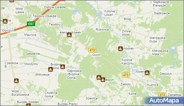 mapa Gucin gmina Buczek, Gucin gmina Buczek na mapie Targeo