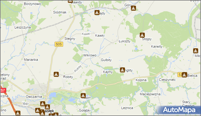 mapa Gulbity gmina Pasłęk, Gulbity gmina Pasłęk na mapie Targeo