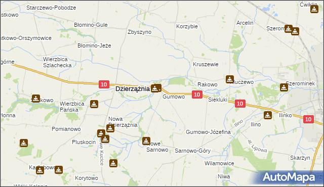 mapa Gumowo gmina Dzierzążnia, Gumowo gmina Dzierzążnia na mapie Targeo