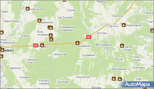 mapa Gustawów gmina Przedbórz, Gustawów gmina Przedbórz na mapie Targeo