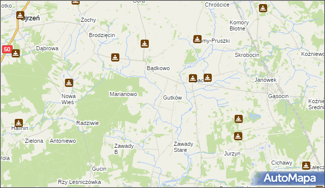 mapa Gutków gmina Sońsk, Gutków gmina Sońsk na mapie Targeo