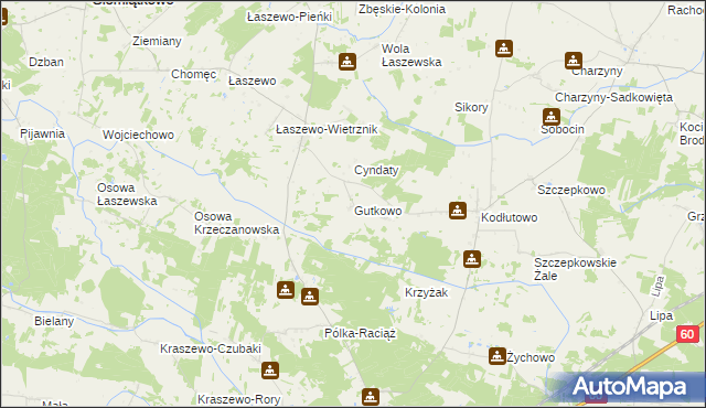mapa Gutkowo gmina Siemiątkowo, Gutkowo gmina Siemiątkowo na mapie Targeo