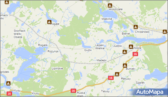 mapa Guzki gmina Ełk, Guzki gmina Ełk na mapie Targeo