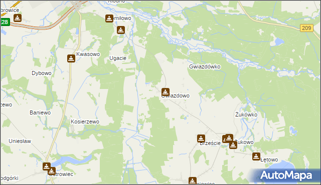 mapa Gwiazdowo gmina Sławno, Gwiazdowo gmina Sławno na mapie Targeo