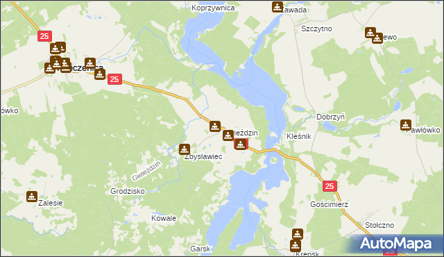 mapa Gwieździn, Gwieździn na mapie Targeo