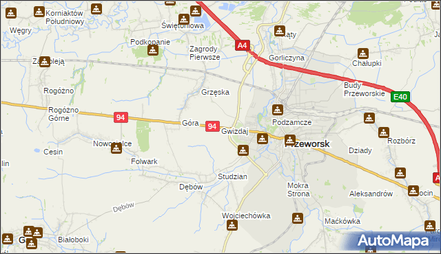 mapa Gwizdaj, Gwizdaj na mapie Targeo