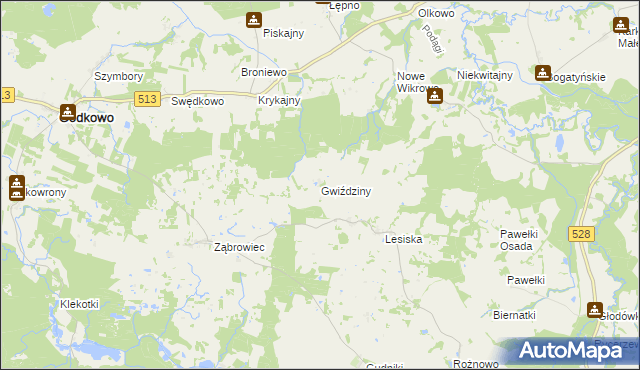mapa Gwiździny gmina Godkowo, Gwiździny gmina Godkowo na mapie Targeo