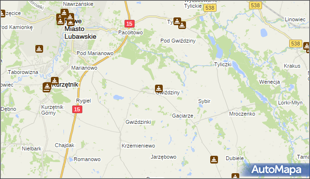 mapa Gwiździny gmina Nowe Miasto Lubawskie, Gwiździny gmina Nowe Miasto Lubawskie na mapie Targeo