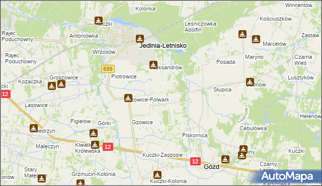 mapa Gzowice-Kolonia, Gzowice-Kolonia na mapie Targeo