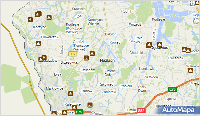 mapa Hażlach, Hażlach na mapie Targeo