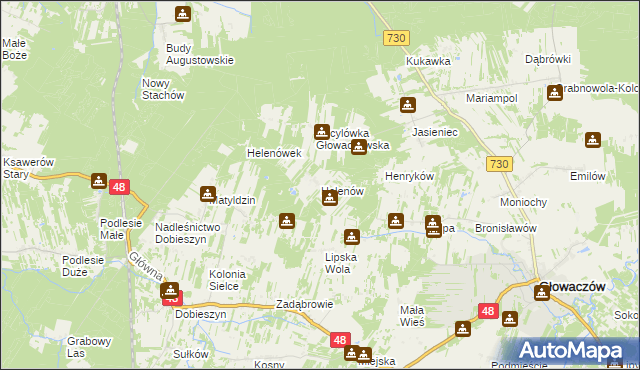 mapa Helenów gmina Głowaczów, Helenów gmina Głowaczów na mapie Targeo