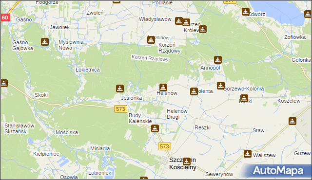 mapa Helenów gmina Szczawin Kościelny, Helenów gmina Szczawin Kościelny na mapie Targeo