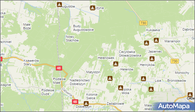 mapa Helenówek gmina Głowaczów, Helenówek gmina Głowaczów na mapie Targeo