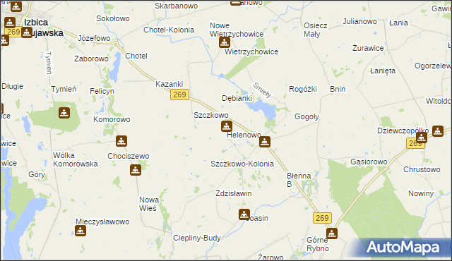 mapa Helenowo gmina Izbica Kujawska, Helenowo gmina Izbica Kujawska na mapie Targeo