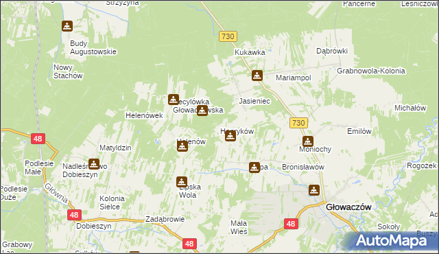 mapa Henryków gmina Głowaczów, Henryków gmina Głowaczów na mapie Targeo