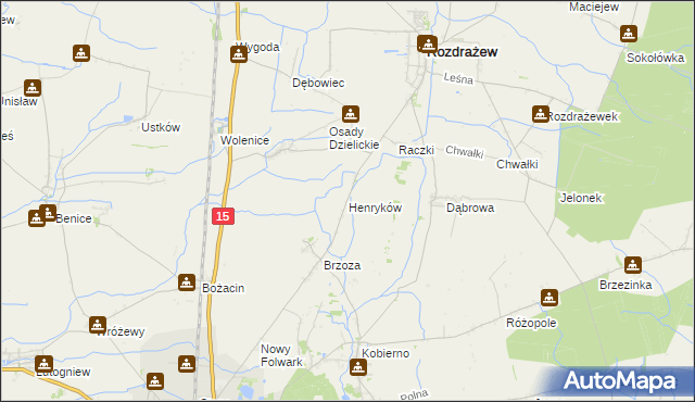 mapa Henryków gmina Rozdrażew, Henryków gmina Rozdrażew na mapie Targeo