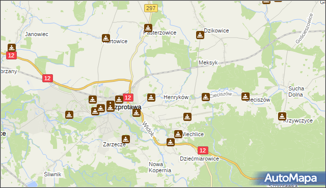 mapa Henryków gmina Szprotawa, Henryków gmina Szprotawa na mapie Targeo