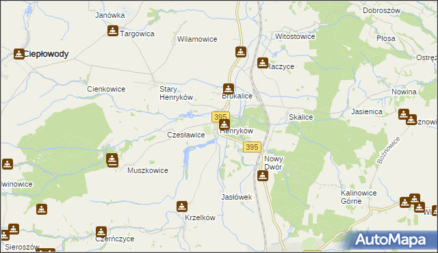 mapa Henryków gmina Ziębice, Henryków gmina Ziębice na mapie Targeo