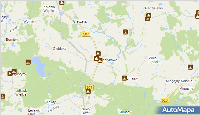 mapa Henrykowo gmina Orneta, Henrykowo gmina Orneta na mapie Targeo