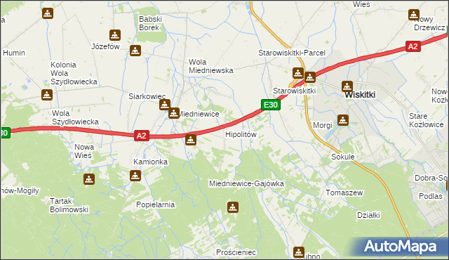 mapa Hipolitów gmina Wiskitki, Hipolitów gmina Wiskitki na mapie Targeo