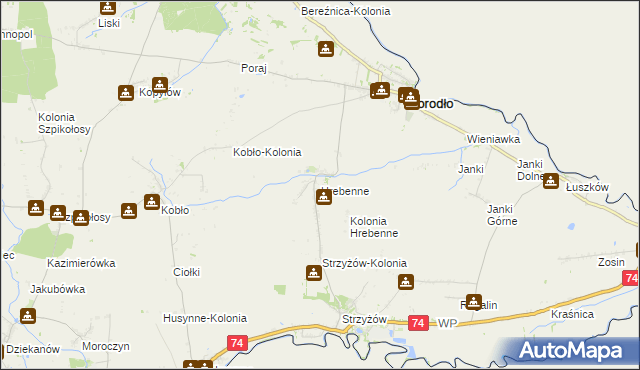 mapa Hrebenne gmina Horodło, Hrebenne gmina Horodło na mapie Targeo