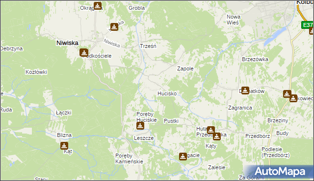 mapa Hucisko gmina Niwiska, Hucisko gmina Niwiska na mapie Targeo