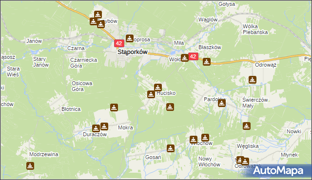 mapa Hucisko gmina Stąporków, Hucisko gmina Stąporków na mapie Targeo