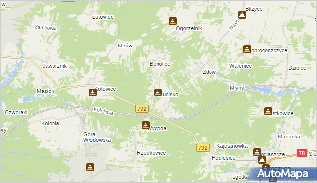 mapa Hucisko gmina Włodowice, Hucisko gmina Włodowice na mapie Targeo