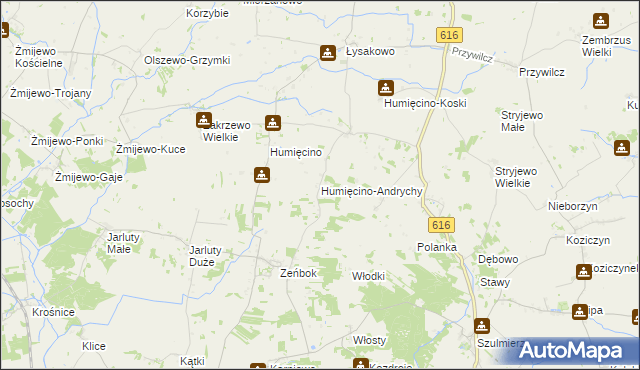 mapa Humięcino-Andrychy, Humięcino-Andrychy na mapie Targeo