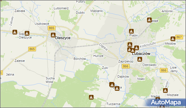 mapa Hurcze, Hurcze na mapie Targeo