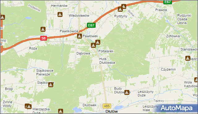 mapa Huta Dłutowska, Huta Dłutowska na mapie Targeo