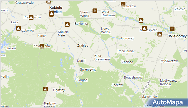 mapa Huta Drewniana, Huta Drewniana na mapie Targeo