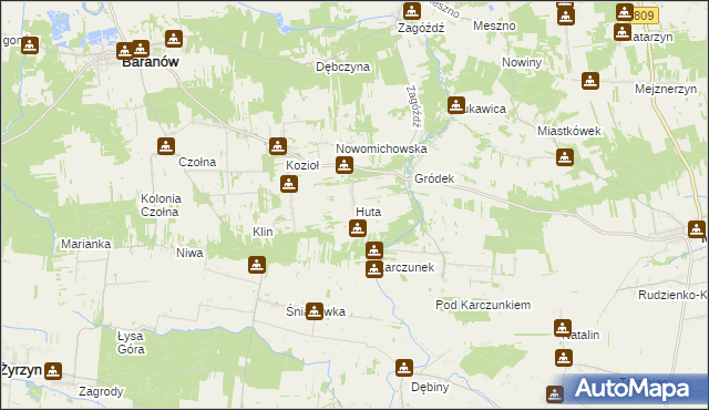 mapa Huta gmina Baranów, Huta gmina Baranów na mapie Targeo