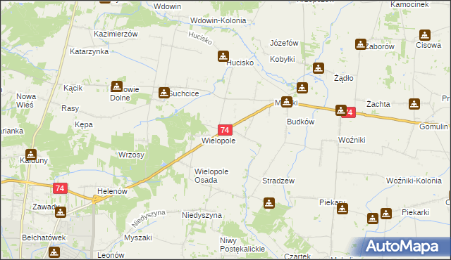 mapa Huta gmina Bełchatów, Huta gmina Bełchatów na mapie Targeo