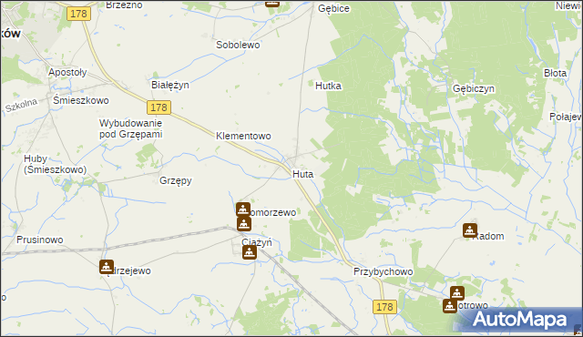 mapa Huta gmina Czarnków, Huta gmina Czarnków na mapie Targeo