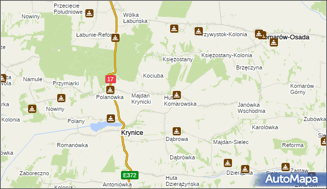 mapa Huta Komarowska, Huta Komarowska na mapie Targeo