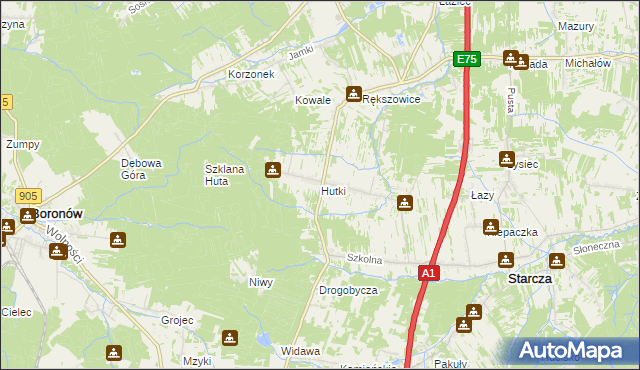 mapa Hutki gmina Konopiska, Hutki gmina Konopiska na mapie Targeo