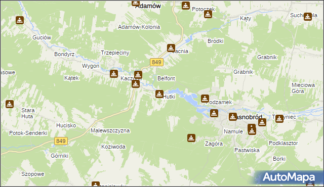 mapa Hutki gmina Krasnobród, Hutki gmina Krasnobród na mapie Targeo