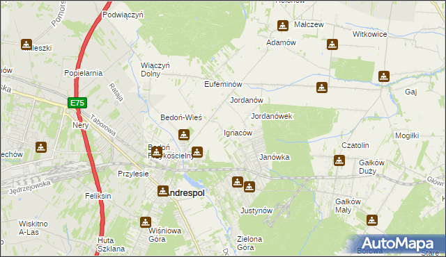 mapa Ignaców gmina Brzeziny, Ignaców gmina Brzeziny na mapie Targeo