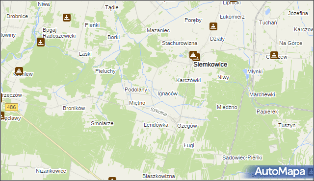mapa Ignaców gmina Siemkowice, Ignaców gmina Siemkowice na mapie Targeo