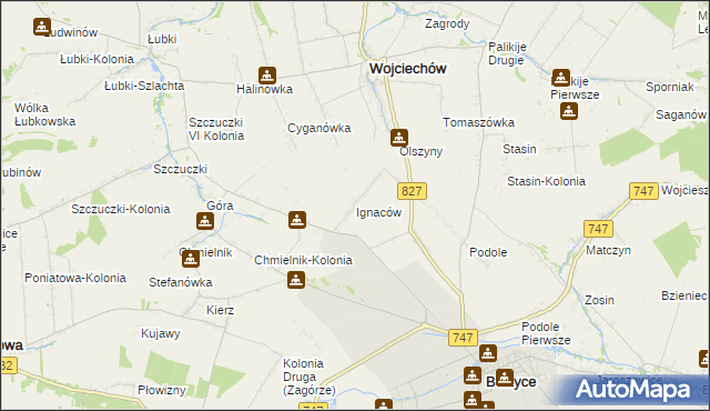 mapa Ignaców gmina Wojciechów, Ignaców gmina Wojciechów na mapie Targeo