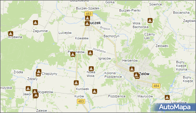 mapa Ignaców gmina Zelów, Ignaców gmina Zelów na mapie Targeo