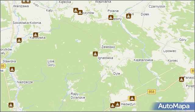 mapa Ignatówka gmina Biłgoraj, Ignatówka gmina Biłgoraj na mapie Targeo